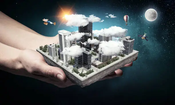 Architectural drawing of a sustainable city.